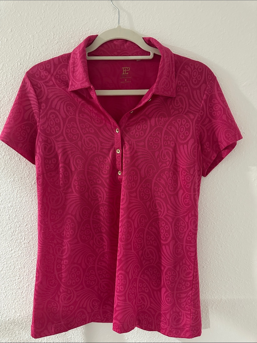 EP Pro Hot Pink Paisley-Texture Button-Down Golf Polo